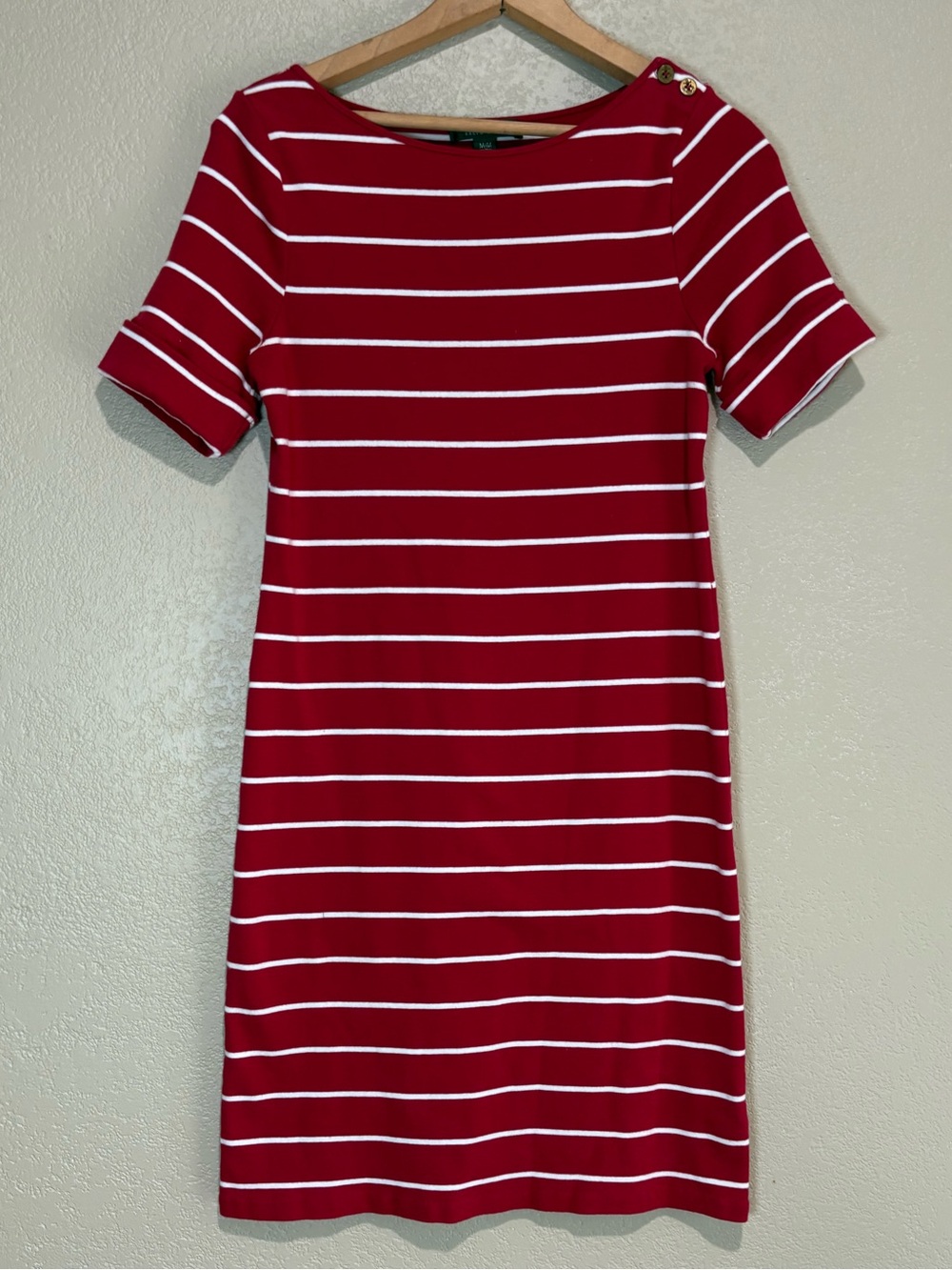 Lauren Ralph Lauren Red and White Striped Midi Shift Dress